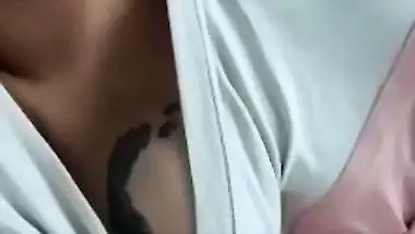 Tattooed breasts Indian girl showing boob on video call