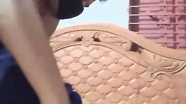 Masked wife boob massage and pussy licking viral sex