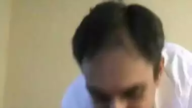 Mustached Indian man worships feet of girl in blue dress in XXX video