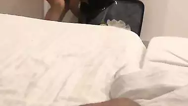 Wife in hotel room during honeymoon walks nude