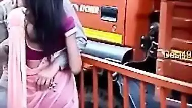 Voyeur films a man who hugs Desi babe and feels up her XXX boobs