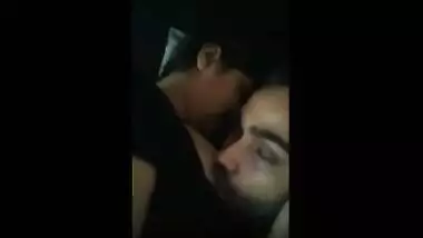 College teen girl grabs lover’s head to suck nipple