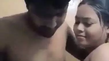 Pervert enjoys bathroom sex with his big boob GF