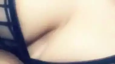 Indian babe's breasts are so big that she can easily lick nipples